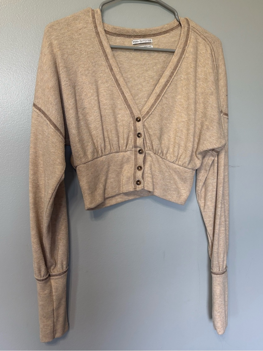 Urban Outfitters Knit Cropped Button-Front Cardigan - Beige